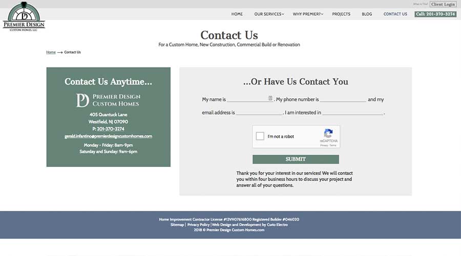 Custom Home Builder Website - Contractor Web Design - Curio Electro NJ Custom Home Builder Website - Contractor Web Design - Curio Electro NJ