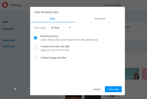 Opera Clear Cache